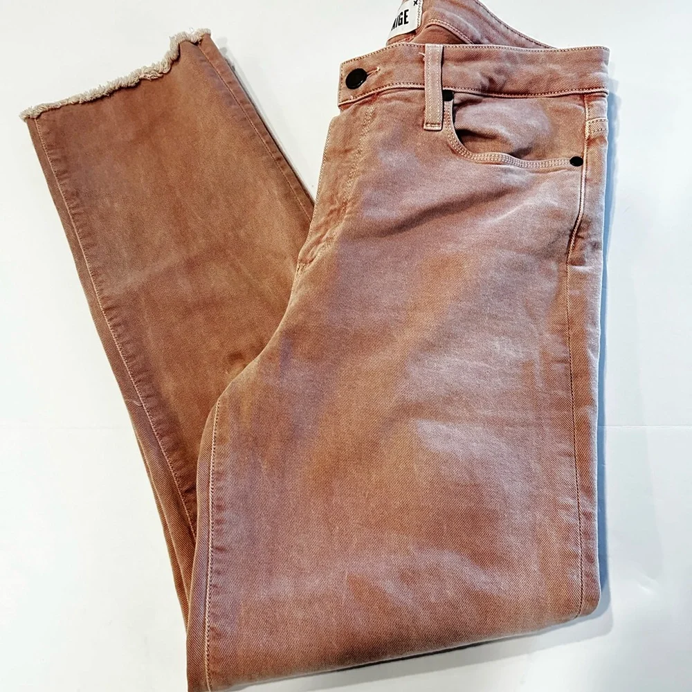 Paige Hoxton Blush Pink Jeans Straight Leg Ankle Stretchy Raw Crop Ankle Size 30